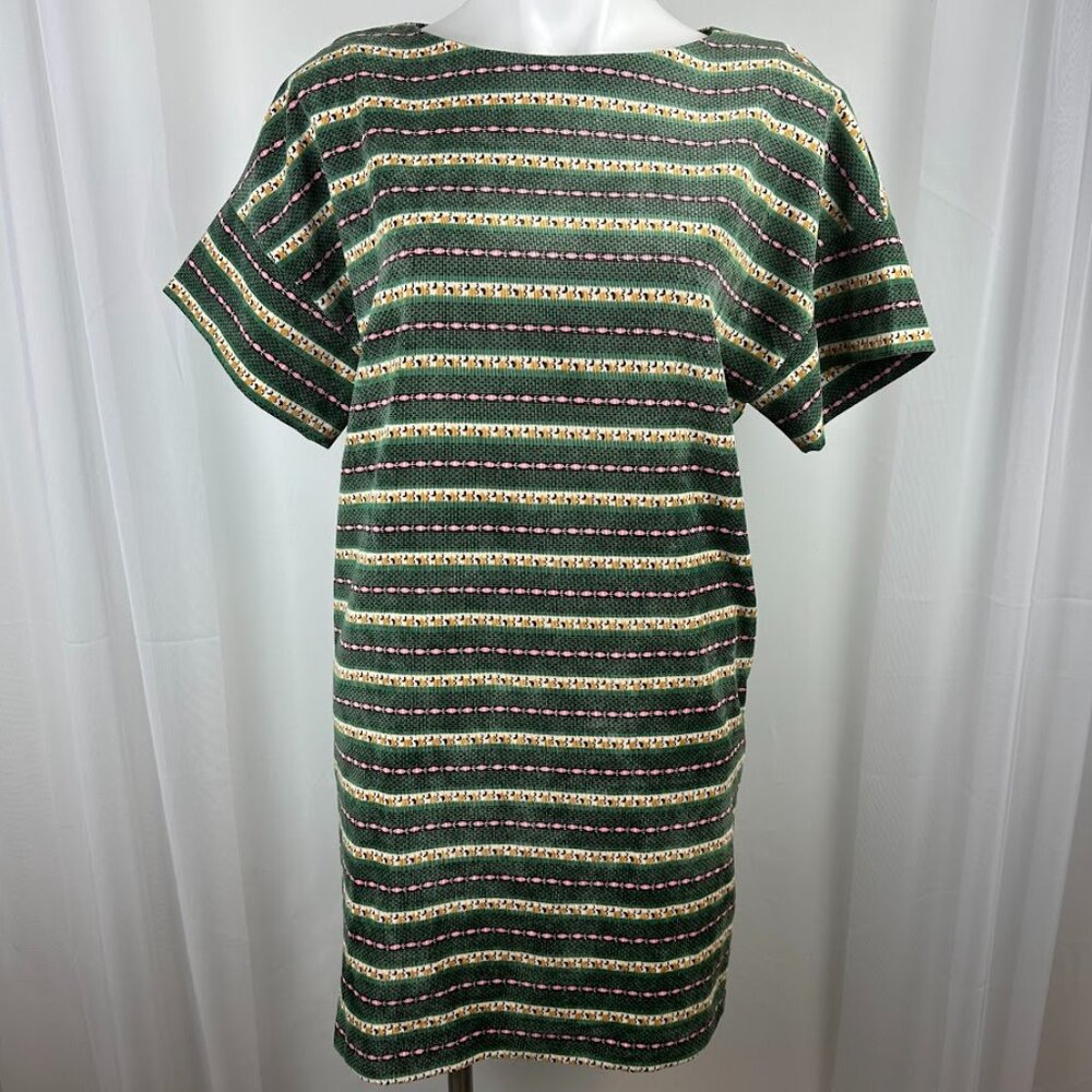 Traffic People Green Striped Brushed Mod Mini Dress Size Large